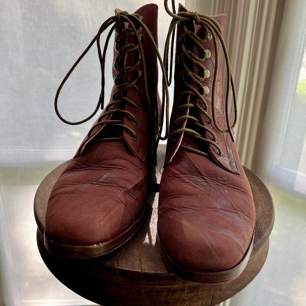 Christy Dawn Deep Red Lace-Up Boots